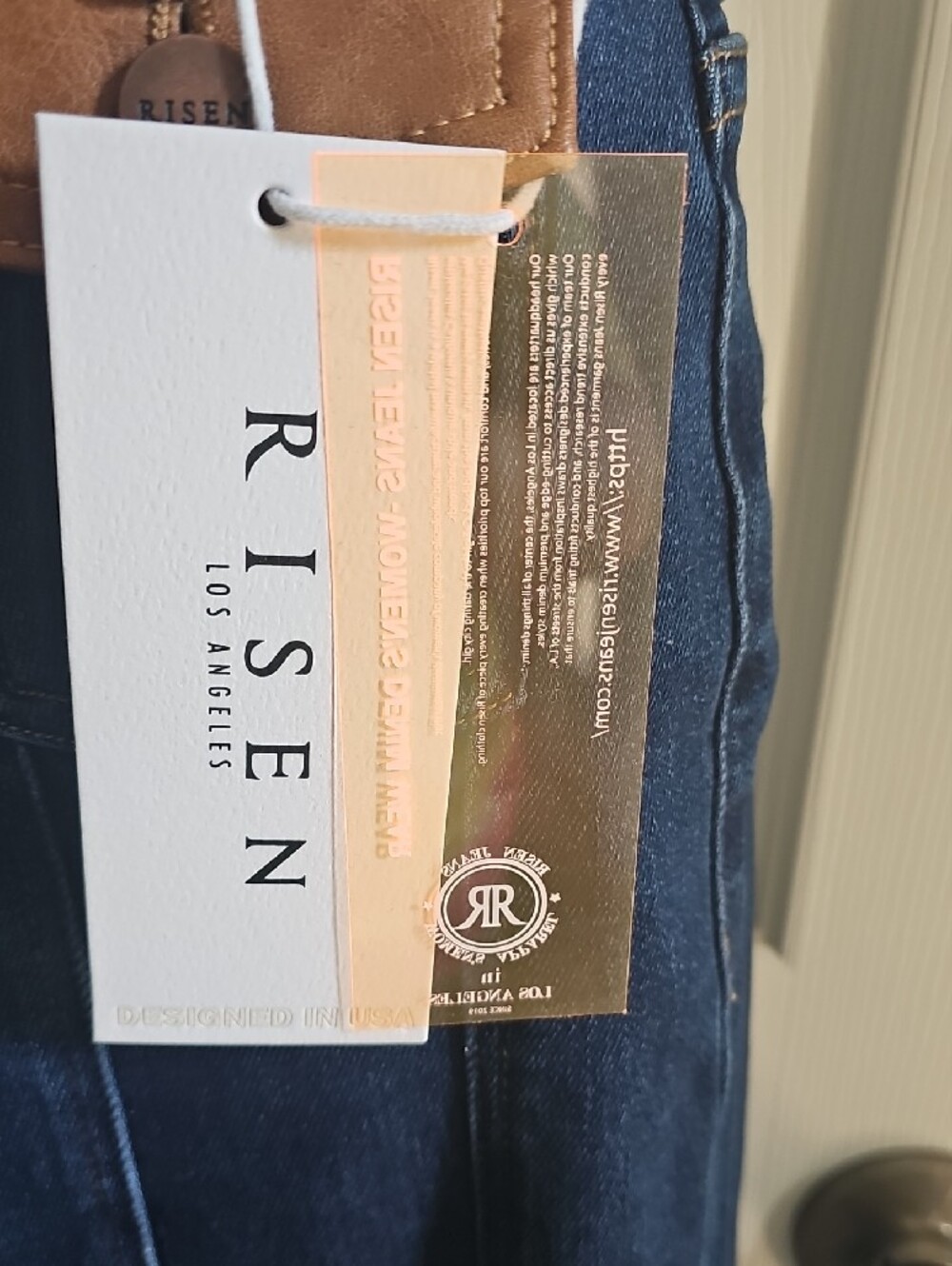 RISEN Deep Indigo Jeans with Tan Patch Detail - Picture 2 of 6